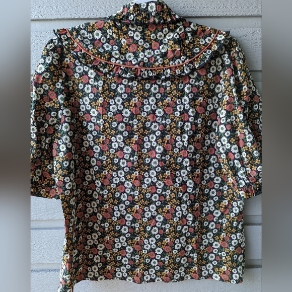 Saint Geraldine Floral Ruffle Button Up Short Sleeve Shirt Top Women's Large - Picture 5 of 5